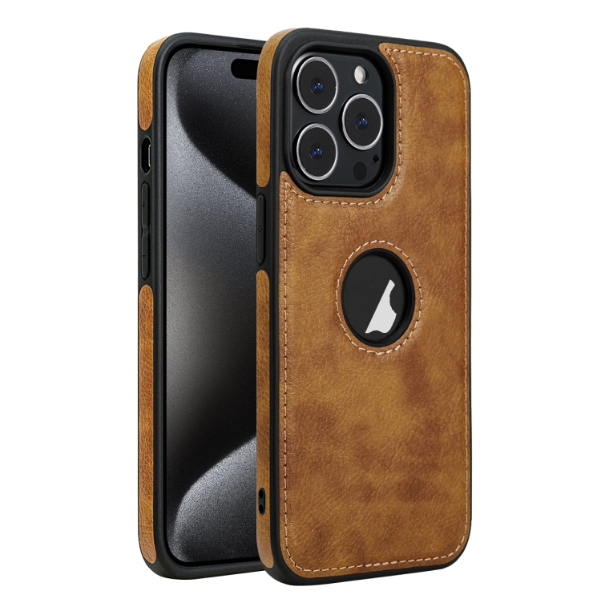 PU Leather Texture Stitching Brown Phone Case - For iPhone 15 Pro - MosAccessories